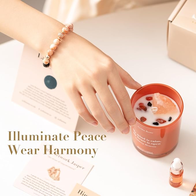 for Mom – Aromatherapy Bracelet & Crystal Candle Set, Luxury Relaxation Pamper Gift Box from Daughter, Son or Husband