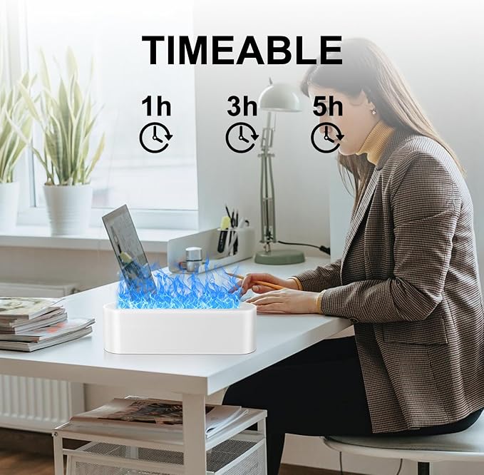 Flame Essential Oil Diffuser, 250ml Aromatherapy Humidifier with Sound-Reactive 7-Color LED Flame, Ultra-Quiet Cool Mist Maker, Remote, Timer, Auto-Off for Home, Bedroom, Office (White)