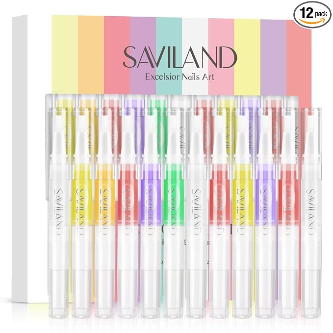 SAVILAND Natural Cuticle Oil Pen: 12PCS Revitalizing Cuticle Oil for Nails with Vitamin E For Repair Cuticles Overnight Cuticle Softener Nail Strengthener Protector for Damaged Skin Thin Nail