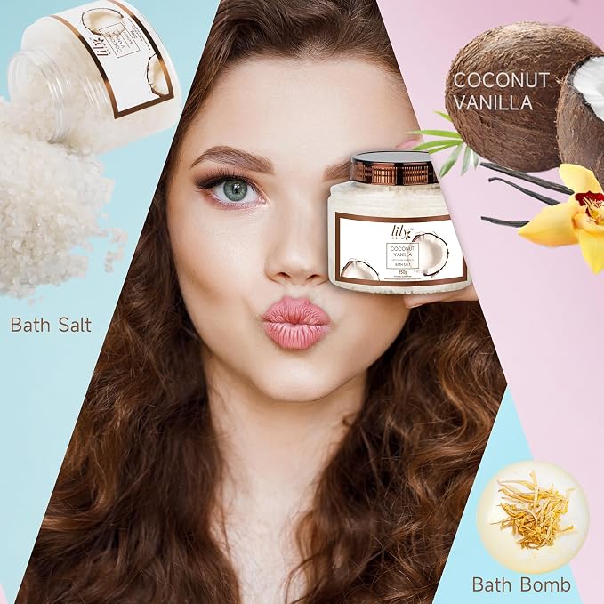 Coconut Vanilla Spa Gifts Bath Kit, 7Pcs Moisturizing Gift Set for Women Men