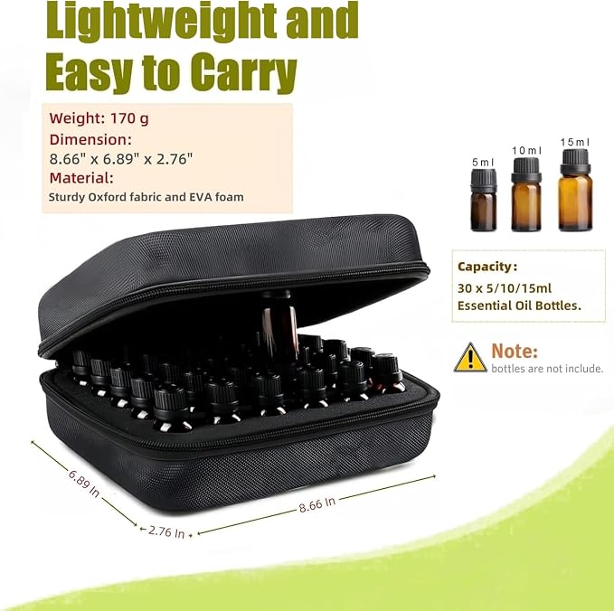 BLIRITEL EVA Essential Oils Organizer, 30 Bottles Hard Shell Essential Oil Storage Carrying Case, Essential Oils Boxes Holds 30 Bottles with 5ml,10ml,15ml (Black)