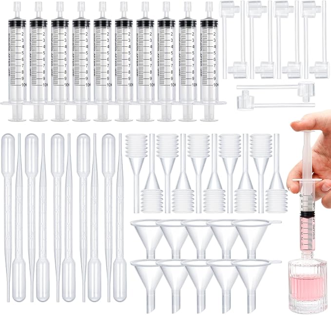 50pcs Perfume Refill Tool Kit,Plastic Perfume Dispenser Transfer Tools,Travel Refill Tool Set for Liquid Cologne Fragrance Sample Essential Oils (Clear, 10ml/50pcs)