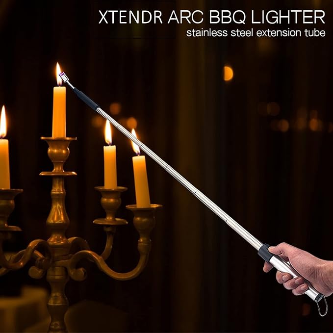 V2 Extendable 2.5 Feet. Arc Extra Long Lighter, Flameless Fireplace Stove Electric Candle Lighter, Long Neck for Pilot Light, Grilling, Firepit, Kitchen, BBQ (Blue)