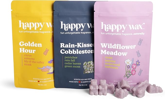 Happy Wax Fresh Spring Day Mix Premium Scented Natural, Non Toxic Soy Wax Melts – 6 Total Oz. of Scented Wax Melts Includes: Wildflower Meadow, Rain-Kissed Cobblestone and Golden Hour