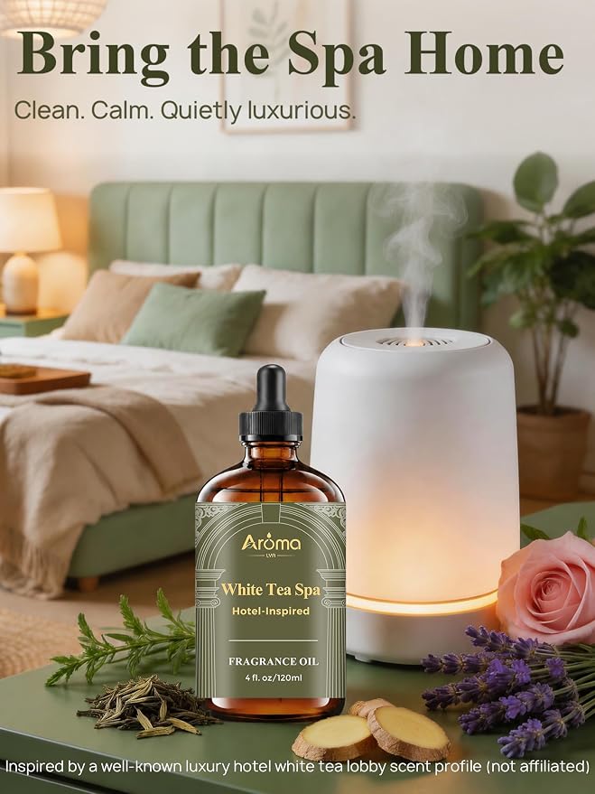 White Tea Spa Fragrance Oil for Ultrasonic and Waterless Diffusers | Hotel-Inspired Diffuser Oil for Home