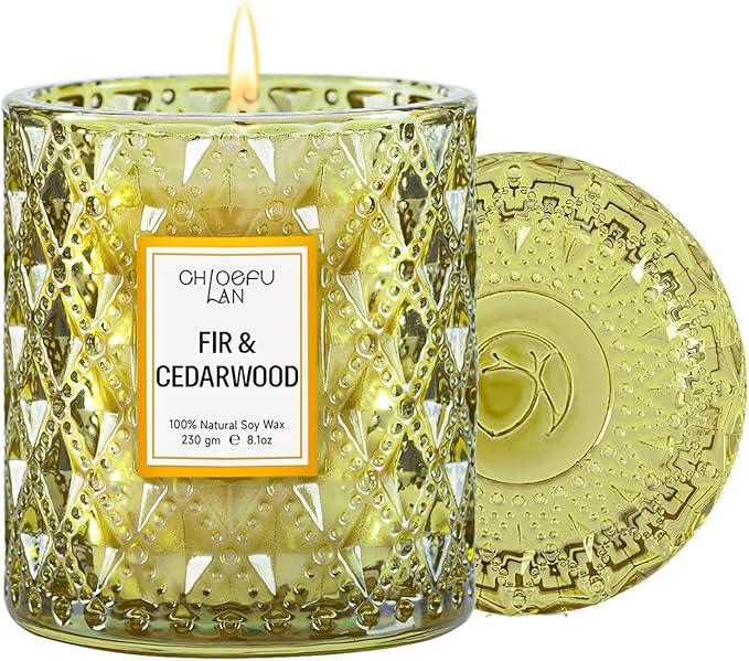 Fir & Cedarwood Scented Holiday Candle Christmas Gift, Festival Gifts, Cozy Winter Forest, Luxury Soy Jar Candles, 55 Hour Long Lasting, Highly Scented, Home Decor, Clean Burning, 8.1oz