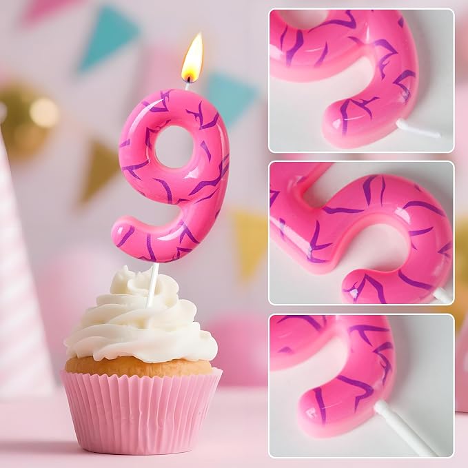Number 9 Birthday Candle for Cake – Pink Gradient Number Candle with Mystic Rune Pattern, Decorative Cake Topper for Anniversary & Celebration