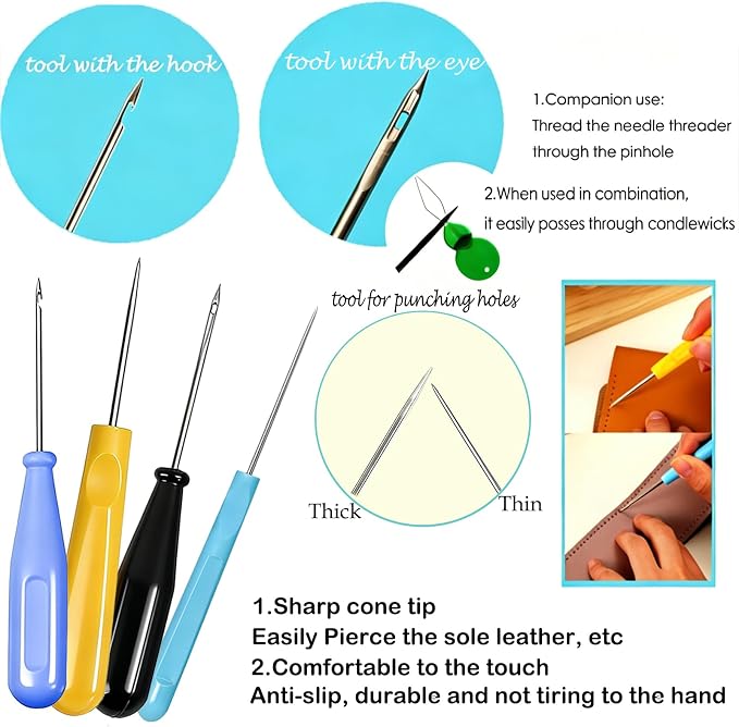 Candle Wick Needle Kit Candle Wick Inserting Tool Mold Punch Needle with Hook & Eye, Large-Eye Needle for Candle Silicone Molds,Candle Wick Roll 200 Ft 24 Wick Spool,Threader,Wick Holders