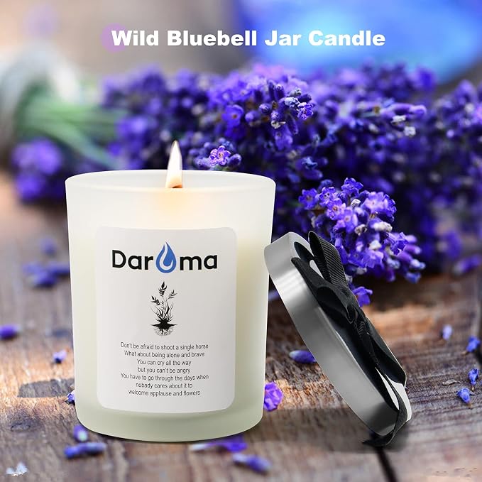 Scented Jar Candle, Daroma Aromatherapy Candle with 100% Natural Soy Wax and Essential Oil, Long Burning Candle, Relaxing for Bath, Yoga, Work, Holiday Gifts for Birthday, Christmas, Wild Bluebell