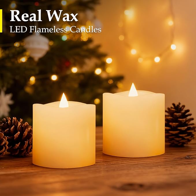 3x3 Flameless Candles with Remote & Timer - Battery Operated LED Pillar Candles, 600-Hour Long-Lasting, Flickering Effect for Valentine's Day, Indoor/Outdoor Decor (Ivory, 3x3 Inch, 2 Pack)