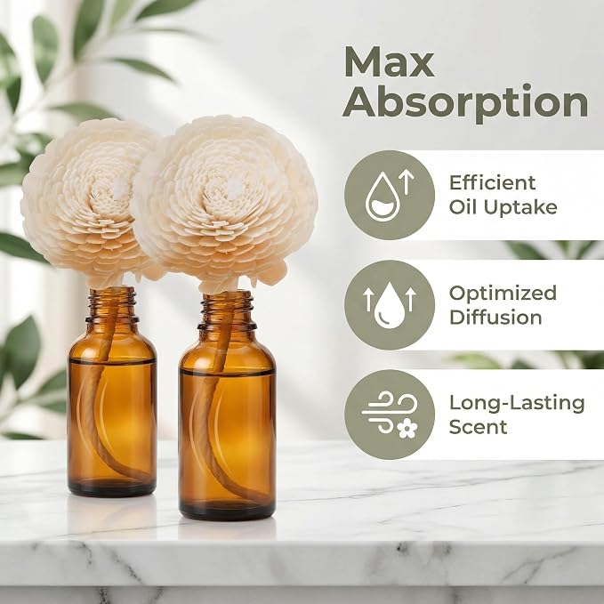 FOMIYES 2pcs Diffuser Flowers, Natural Reeds Flower Refill Replacement Fragrance Diffuser Set Essential Oil Aroma Diffuser Sticks with Rope for Home Decor