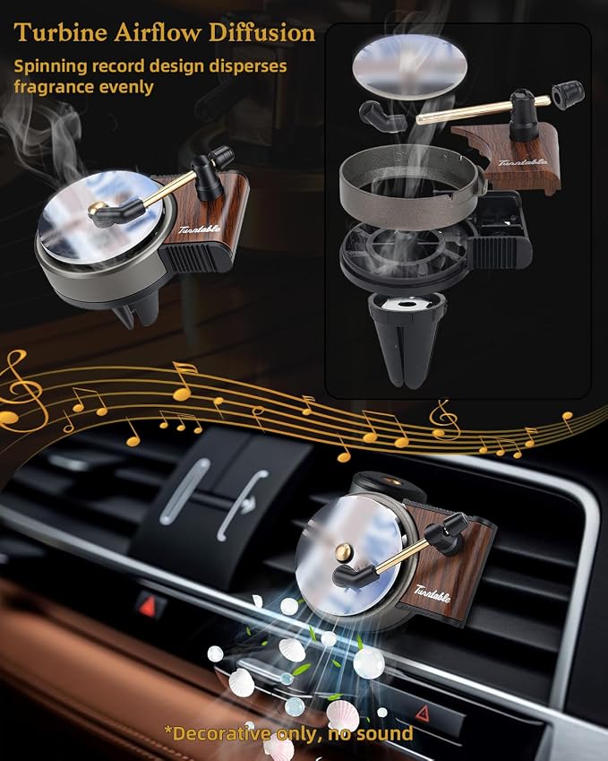 Record Player Car Air Freshener Vent Clip with 15pcs Refill Pads, Retro Ocean Breeze Aromatherapy Diffuser for Taylor Merch Gift, Air Freshener Car Decor Accessories, Music Lovers Gifts