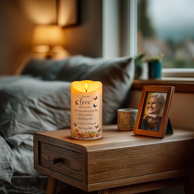 Flameless Memorial Candle, Real Wax LED Light with Remote Sympathy Bereavement Gifts for Loss of Loved One Sympathy Candles for Loss of Mother Father Mom Dad Son Remembrance Gifts (4" x 7")