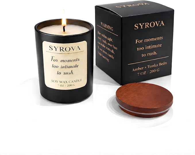 Amber & Tonka Bean Candle, Luxury Scented Soy Candle 7oz, Warm Cozy Fragrance for Home, Relaxing Aromatherapy Candle, Gift for Women, Long Lasting Jar Candle