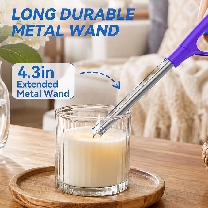 4 Packs Lighters, Candle Lighter Long Lighters, Soft Flame, Refillable Butane Lighter with Long Stems and Adjustable Flame for Camping Fireplace Party BBQ Grill Grill Kitchen (NOT PREFILLED)
