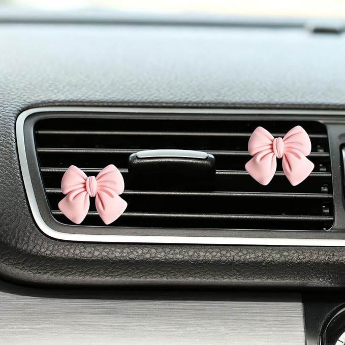 6 pcs Pink Bow Car Air Vent Clips Coquette Cute Girly Car Decor Accessories Interior Aesthetic Decorations Charm Stuff for Women Girl