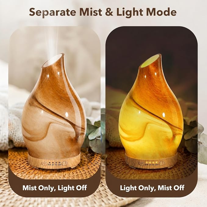 Essential Oil Diffuser, 120 ml Glass Aromatherapy Diffuser with 7 Color Lights, Auto Shut-Off and 4 Timer Settings, Ultrasonic Cool Mist Diffuser for Home Room Office (Dessert)