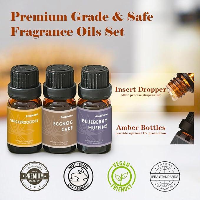 AmaKane Fragrance Oils Set, Essential Oils for Diffuser, Fragrance Oil for Candle Making, Soap Making Scents, Aromatherapy Oils 6x10ml, Bakery