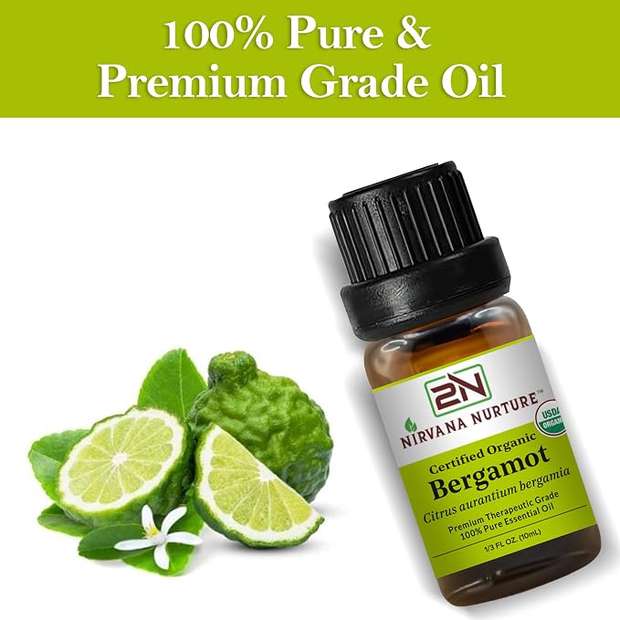 Bergamot Essential Oil, USDA Certified Organic, 100% Pure Undiluted, Aromatherapy Oil for Diffuser, Hair & Skin Care