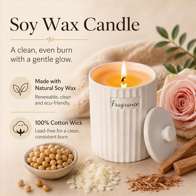 Viyffo 6.35oz Scented Candle – Sandalwood & Rose, Non Toxic Soy Candles for Women, White Matte Ceramic Jar with Lid, Luxury Home Fragrance, Elegant Room Decor & Premium Birthday Gift