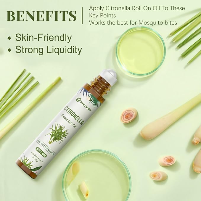 Citronella Essential Oil Roll On, Citronella Oil for Skin, Relaxation Gift for Women and Men