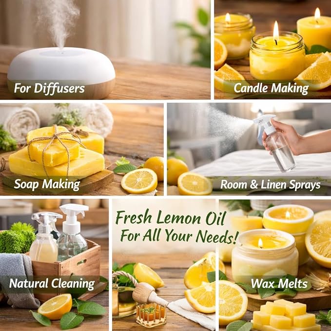 GreenHealth Lemon Essential Oil 8 fl oz (237 ml) – 100% Pure – Aluminum Bottle w/Plug Cap – Fresh Citrus Aroma for Diffusers, Candle & Soap Making, DIY Crafts
