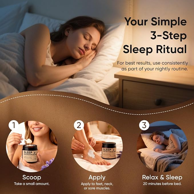 Magnesium Butter for sleep – Magnesium Cream with Shea & Mango Butter, Arnica & Essential Oils for Relaxation – Nighttime MagnesiumLotion for Legs, Arms or Chest(Lavender) (A)