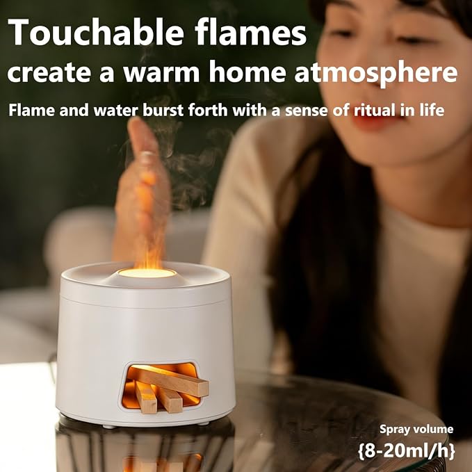 180ml Quiet Aromatherapy Diffuser, Ultrasonic Essential Oil Humidifier with Auto Shut-Off & 7-Color Flame Light for Home Bedroom Living Room Kitchen (White)