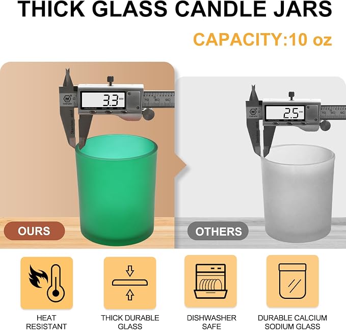 SHOWIN 10 OZ Thick Candle Jars for Making Candles 15 Pcs, Empty Jars with Wood Lids for Candle Making, Sample Container, Frosted Green