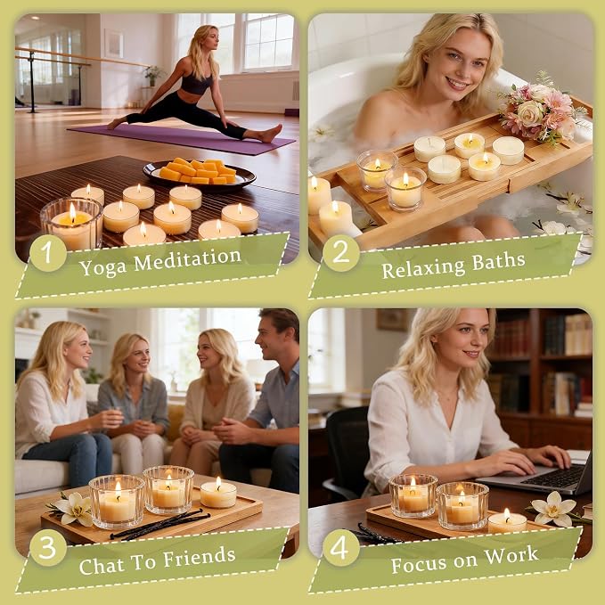 Vanilla Scented Beeswax Blend Tealight Candles – 16 Pack, 4-Hour Burn, Natural Soy & Beeswax Tea Lights, Non-Toxic Small Scented Tea Candles for Home, Aromatherapy & Ambiance