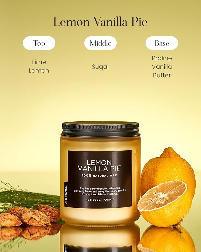 M&SENSE Lemon Vanilla Scented Candles for Home, 7.05oz Natural Soy Wax, 50 Hours Non Toxic Clean Burning, Citrus Smelling Gifts for Relaxation Stress Relief, Home Candle for Women Men