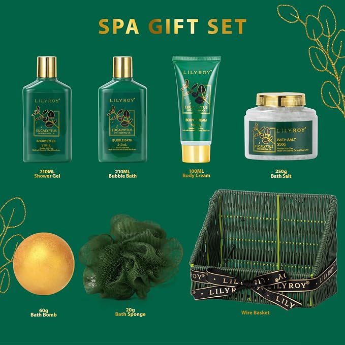 Fathers Day Gifts for Men, Gifts for Women, Gift Basket for Women - 7 Pcs Bath and Body Gift Basket Set, Spa Gift Basket for Women | Perfect Christmas, Birthday, Mothers Day, Valentines Gift for Her