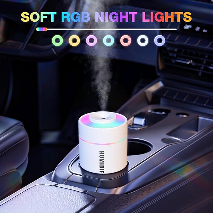 Small Mini Humidifier, USB Desk Cool Mist Humidifier Personal Portable Quiet Table Desktop Humidifiers for Cooling Home Office Car Summer Travel (180ml, White Grey)