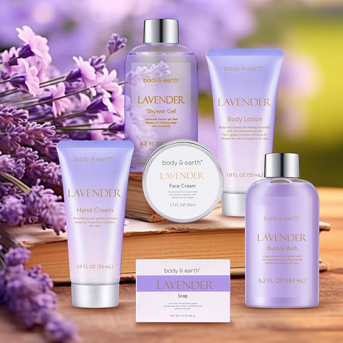 Spa Gifts for Women, Lavender Gift Set, Body & Earth 6 Pcs Bath Gift Sets, Self Care Kit, Birthday Relaxing Spa Set for Her Mothers Day Gifts for Mom