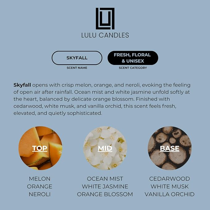 Lulu Candles | Skyfall | Smells Like Cedarwood & Musk | Luxury Scented Soy Jar Candle | Hand Poured in The USA | Highly Scented Long Lasting (6 Oz.)