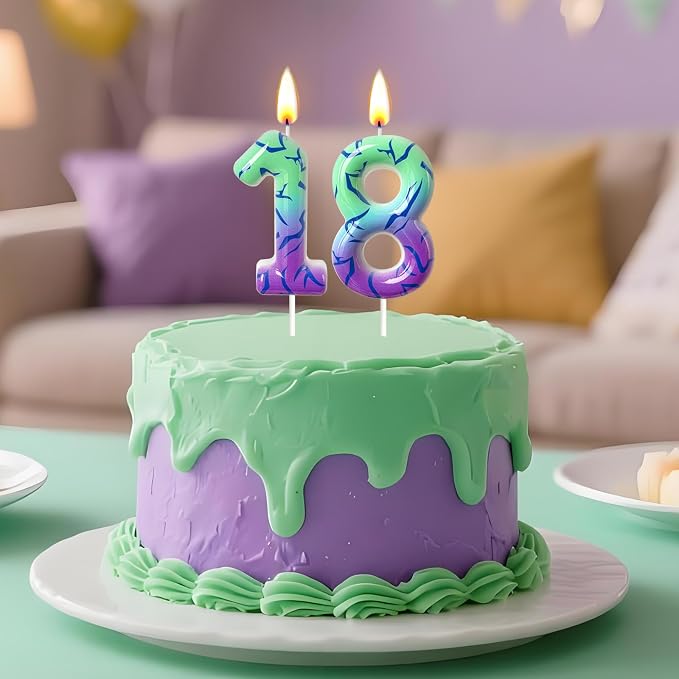 Number 8 Birthday Candle for Cake – Purple Green Gradient Number Candle with Mystic Rune Pattern, Decorative Cake Topper for Anniversary & Celebration