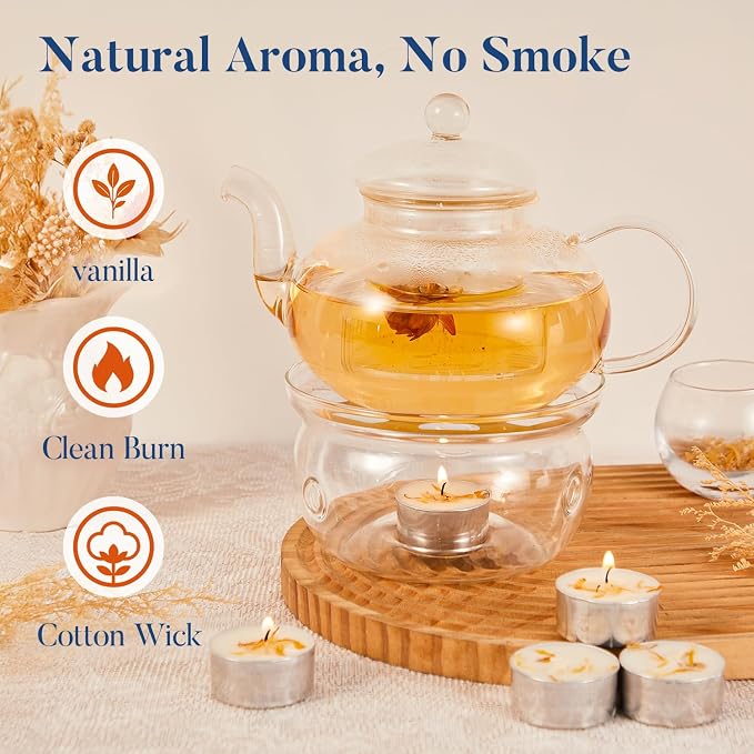 Crenovo 8 Pcs Tea Lights Candles with Dried Vanilla Flowers, Scented Tealight Candles Soy, 6-7 Hours Burning Candles Bulk for Weddings,Small Tea Light for Home, Spa