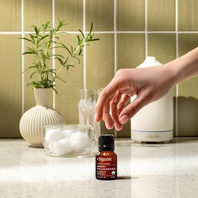 Cliganic USDA Organic Palmarosa Essential Oil, 1oz - 100% Pure Natural Undiluted for Aromatherapy | Non-GMO