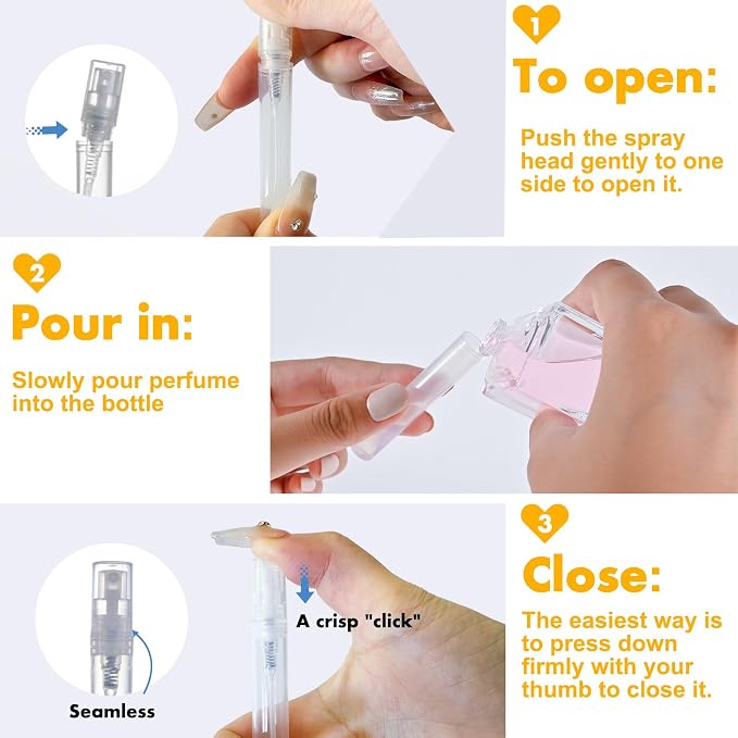 Chiallco Mini Perfume Sample Bottles, 10 Pack 5 ml Plastic Small Perfume Spray Bottle, Fine Mist, Portable Perfume Travel Refillable Bottle, Upgraded atomizer sprayer for perfume, Clear