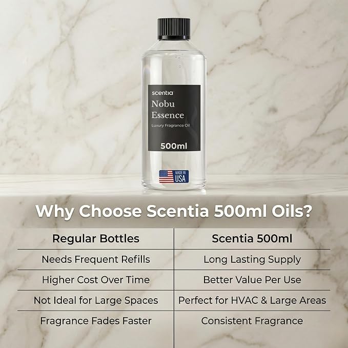 Scentia Nobu Essence Diffuser Oil for HVAC Scent Machine – Hotel Fragrance Inspired by Nobu Hotel – 500 mL – Jasmine, Lily & Sandalwood Oil for Commercial & Cold Air Diffusers, Made in USA