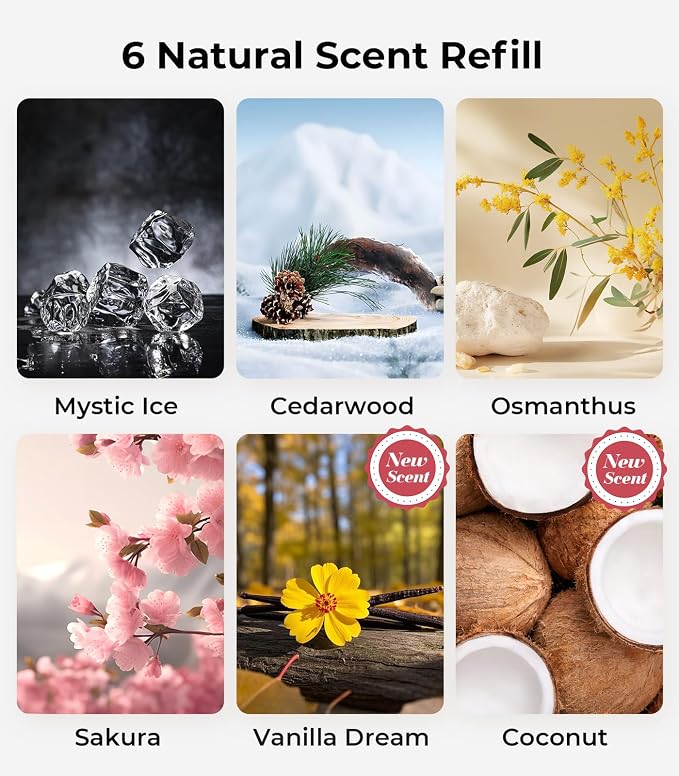Hitolza Smart Car Air Fresheners, Ambient Light & Mist, Auto On/Off, Adjustable Intensity Car Air Freshener Diffuser, Fragrance Lasts 6 Months, Built-in Battery, Scent Refill X2 - Osmanthus Orchid