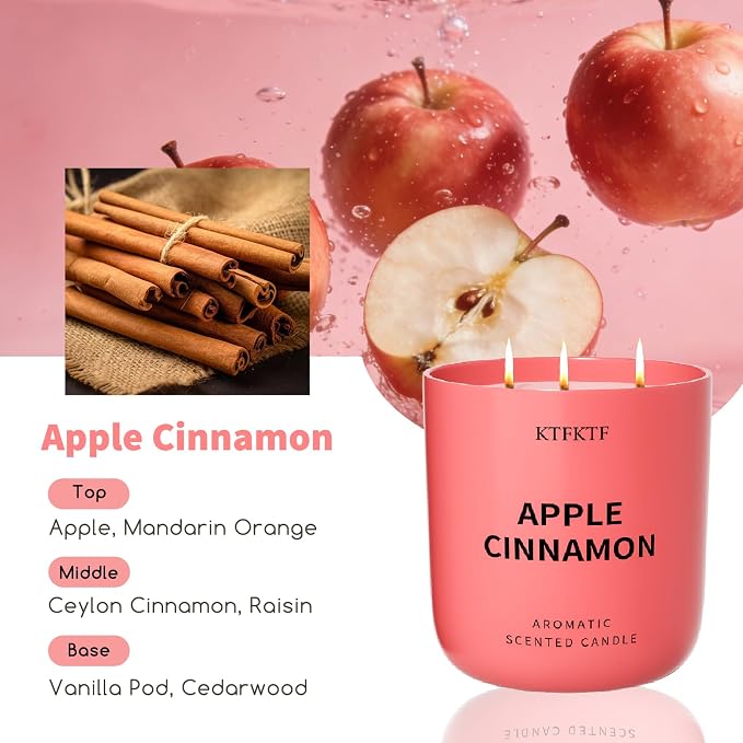 Apple Cinnamon Scented Candle - 14.1oz Soy Candles for Home Scented, 80H Long Lasting Burn, Non-Toxic Aromatherapy Candle for Relaxation, Stress Relief, Birthday,Mothers Day Gifts for Women