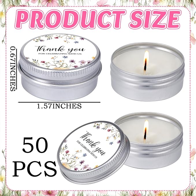 MTLEE 50 Pcs Wildflower Wedding Candles Gift Favors for Guests 1 Oz Lavender Scented Soy Wax Aromatherapy Candle Favors for Bridal Shower Rustic Wedding Party Guests(Wildflower)