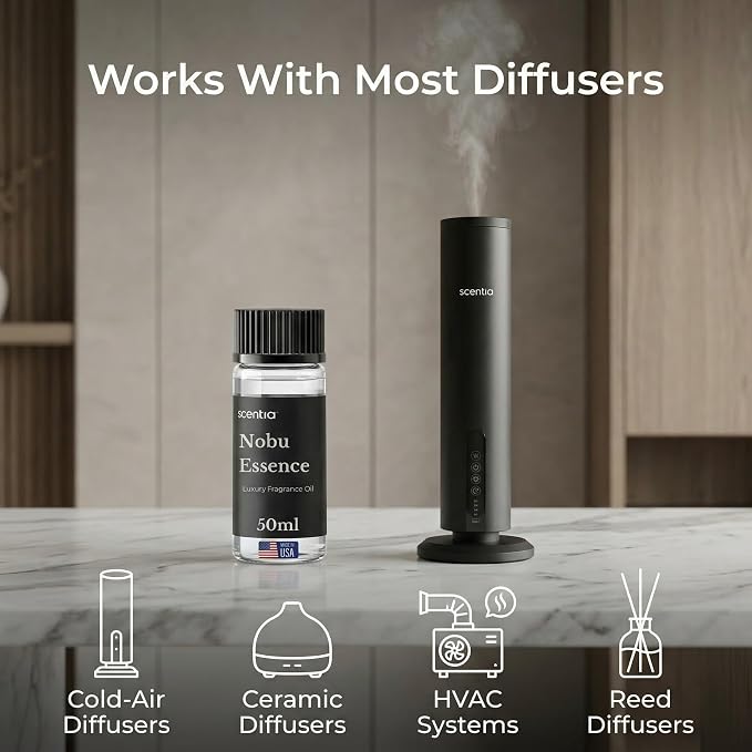 Scentia Nobu Essence Hotel Scent Diffuser Oil – Luxury Fragrance Inspired by Nobu Hotel – 50 mL – Jasmine, Lily & Sandalwood Essential Oil Blend for Home, Office & Aromatherapy Diffusers, Made in USA