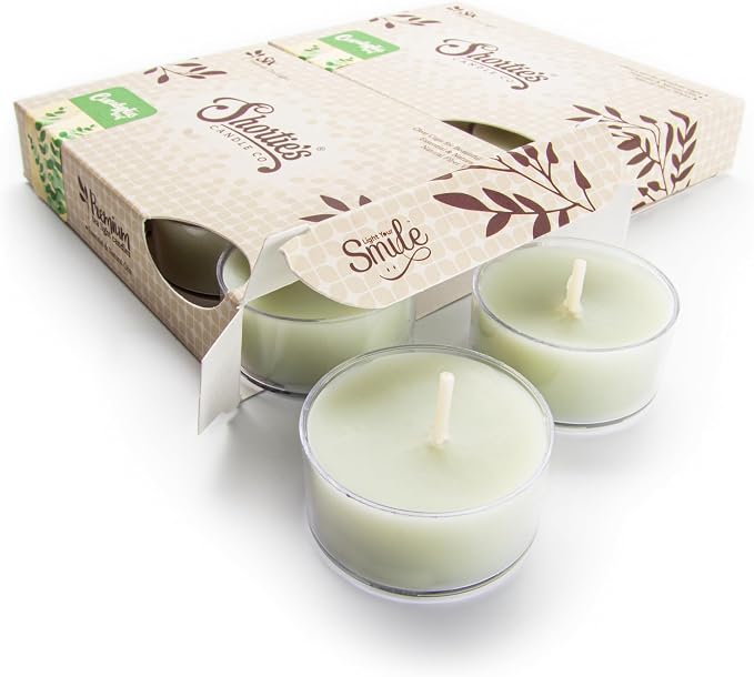 Eucalyptus Leaf Premium Tealight Candles Multi Pack - Highly Scented with Essential & Natural Oils - 12 Green Tea Lights - Beautiful Candlelight - Made in the USA - Fresh & Clean Collection