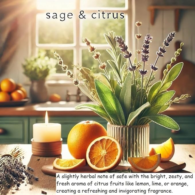 Sage & Citrus Aromatherapy Candle 12 oz | 100% All-Natural Soy Wax & Essential Oil Infused | 40+ Hour Burn Time | Pet Safe + Smoke Odor Eliminating | Handmade in U.S.A. | Non-Toxic Candles