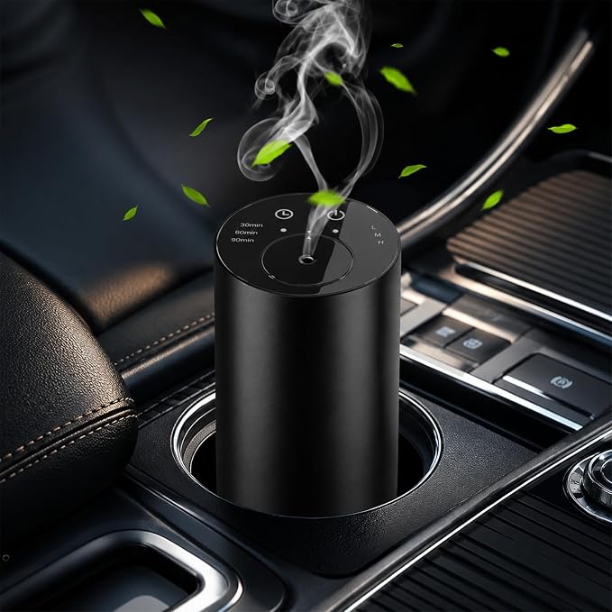 Homease Waterless Essential Oil Diffuser, Portable Cordless Aromatherapy with 3 Timers & Mist Levels, Rechargeable for Home Car Office, Premium Metal Black