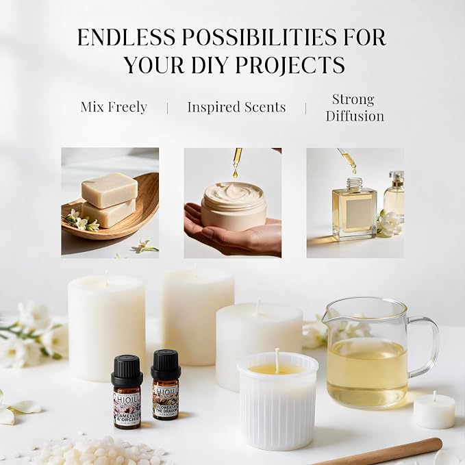 HIQILI Discovery Fragrance Oil Set – 32 pcs, Home Scent for Diffuser, Candle & Perfume Making, Gifts for Women, Long-Lasting Scent from 8 Curated Notes, Non-Toxic, Beautiful Packaging