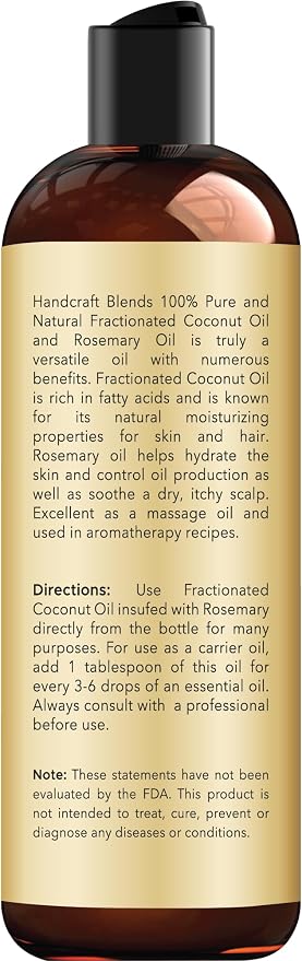 Handcraft Blends Sweet Almond Oil | 100% Pure and Natural | Bath & Body Oil | Premium Grade Carrier Oil | Skin | Hair | Body | Massage | Hexane-Free | with Rosemary Oil | 8 Fl Oz