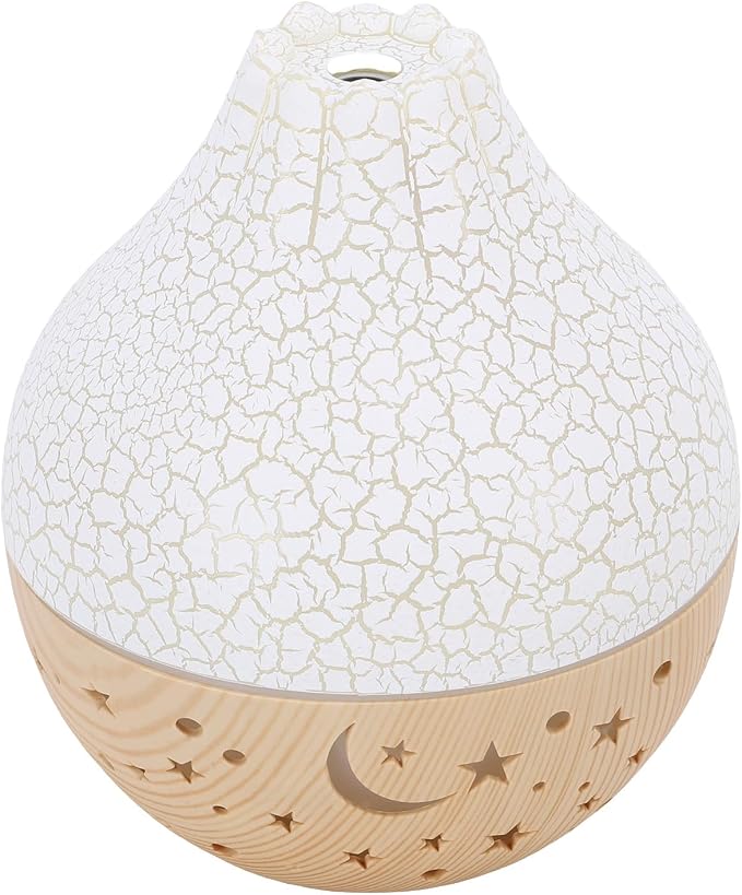 Cryfokt Essential Oil Diffuser, Auto Shut Off 7 Color LED Lights Aromatherapy Diffuser, USB Humidifier with Quiet Operation for Home Office Bedroom Yoga (White Crack Light Wood Grain)